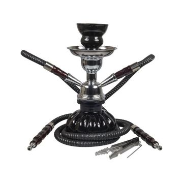 Chicha | Pipe a Eau Noir avec 2 Tuyaux (Sahbi Shisha) 24 cm