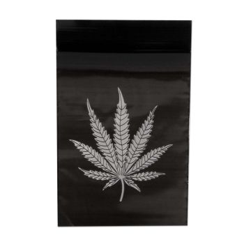 Sachet Plastique Zip 60x80 Noir Feuille Cannabis (0,05mm)