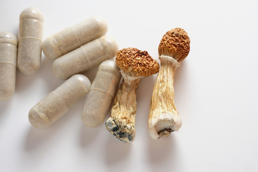 Champignons hallucinogènes et capsules.