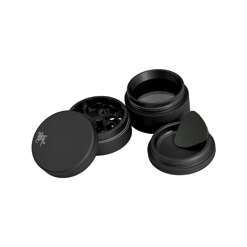 Grinder Aluminium Tapis 4 parties (Black Leaf) 55 mm Noir