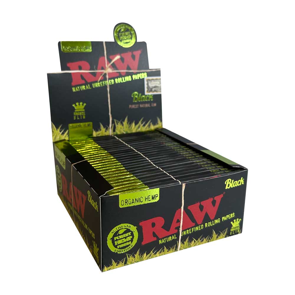RAW Black Organic Feuille a Rouler | King-Size Slim Boîte (50 Paquets)